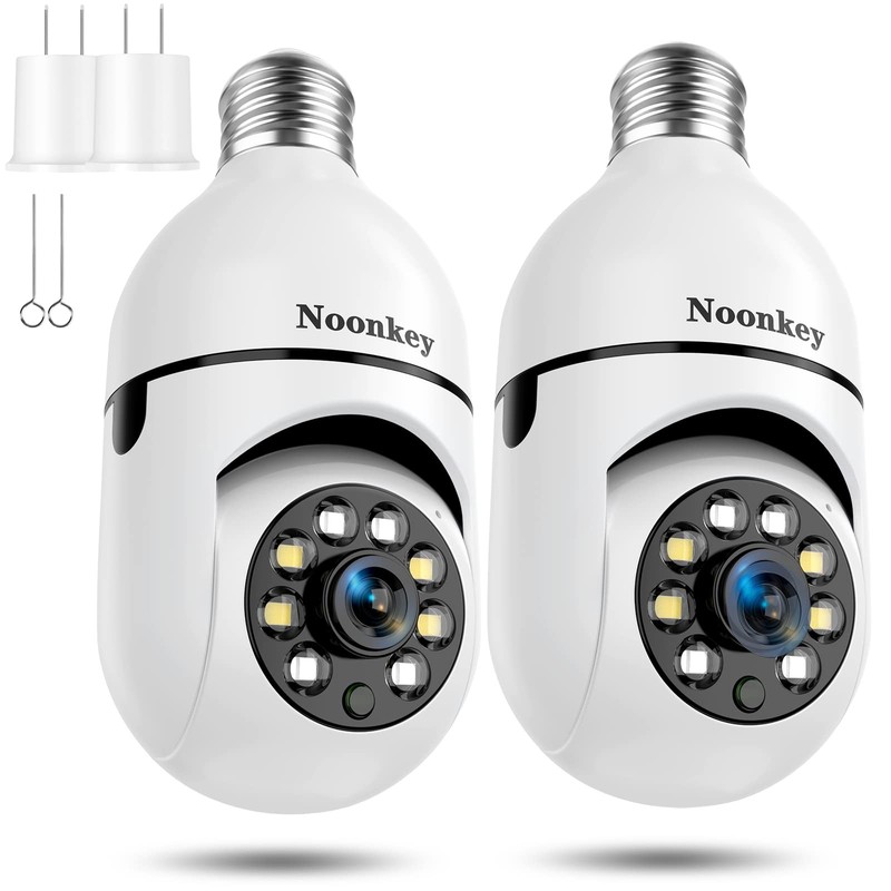 Noonkey 2K/3MP Light Bulb Security Camera, 5G& 2.4GHz WiFi 2 Pack Alexa White