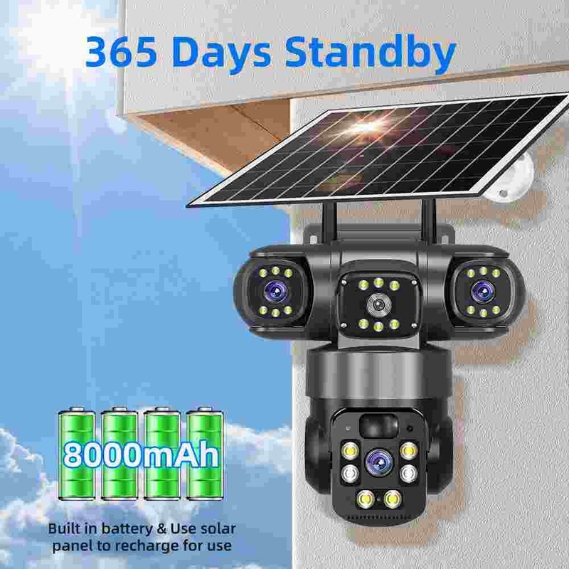3 Lens HD 9MP WiFi Solar Camera Wireless Outdoor CCTV PTZ Home Security IR Cam gallery