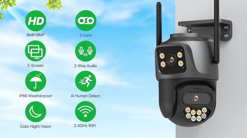 Dual WiFi Outdoor Security Camera 8MP – Night Vision, Motion Detection, Two-Lens gallery