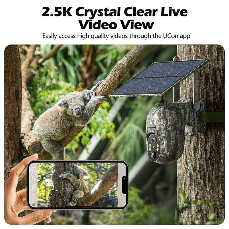 2* Solar Power 4G LTE Cellular 2.5K PTZ Security Camera Trail Cam w/ US SIM Card gallery