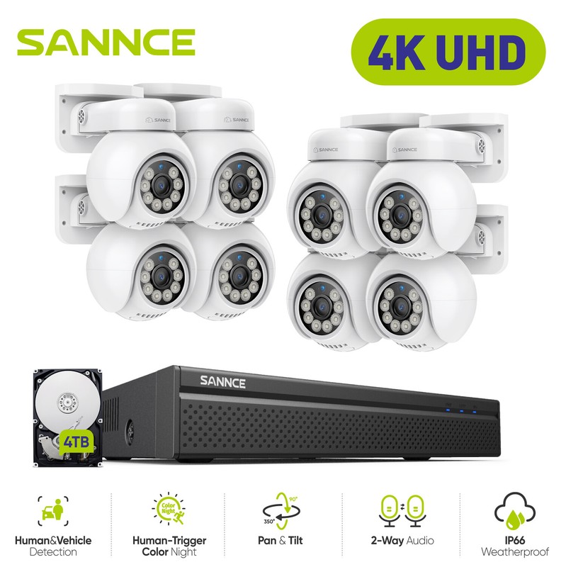 SANNCE 8CH 4K NVR 8MP POE Security Camera System AI Auto Tracking Two Way Audio