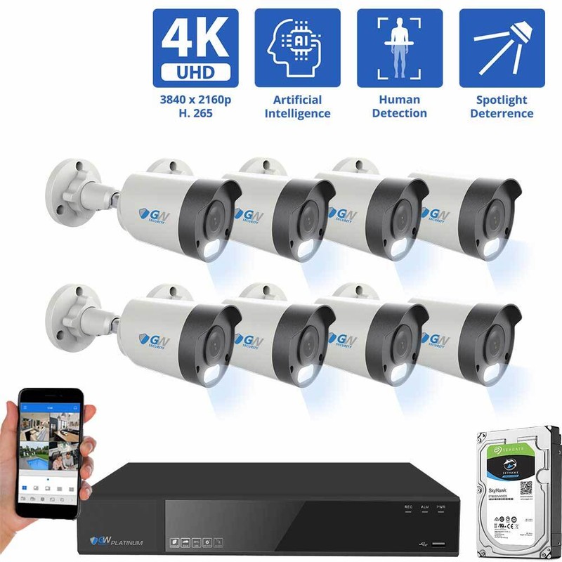 8 Channel 4K NVR 8 X 8MP PoE IP H.265+ AI Smart Starlight Security Camera System