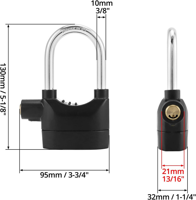 2 Pack 110dB Alarm Padlock Security Lock Door Gate Motor Bike Burglar Deterrent gallery