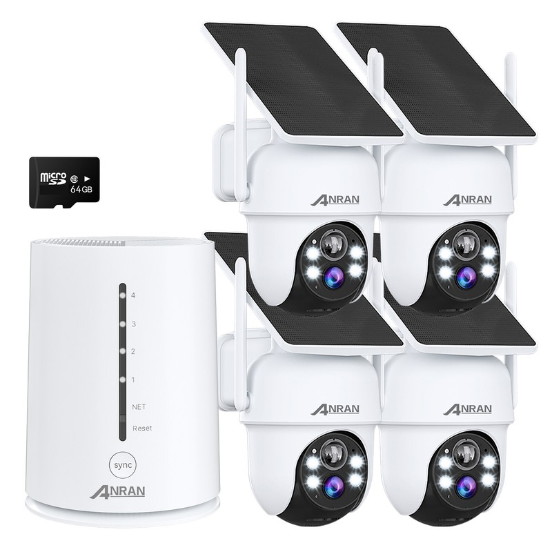 Wireless Solar Powered Security Camera System Outdoor 2K PTZ Camera Base Station