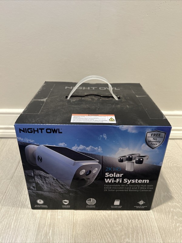 Night Owl 2K 64GB Hub Recorder Security System w/ 3 Battery Solar Cameras