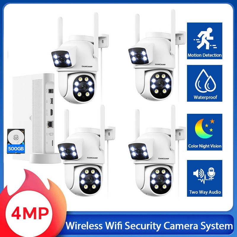 Dual Lens Wireless CCTV System Outdoor 4MP Security Camera WiFi with Hard Drive