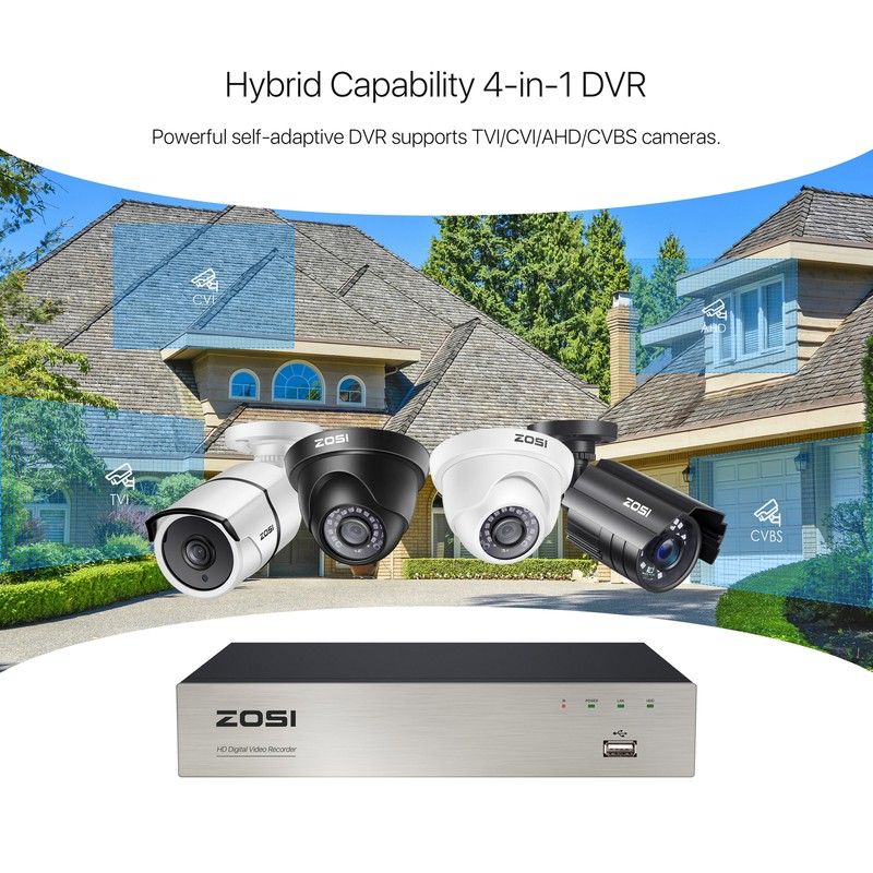 ZOSI 8CH H.265+ 5MP Lite HDMI DVR 1080P Home Security Camera System Weatherproof gallery