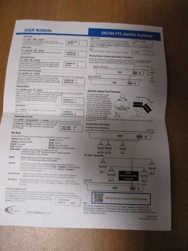 i3 INTERNATIONAL PTZ JOYSTICK SPEED DOME KEYBOARD CONTROLLER PART#SAC762 NEW gallery