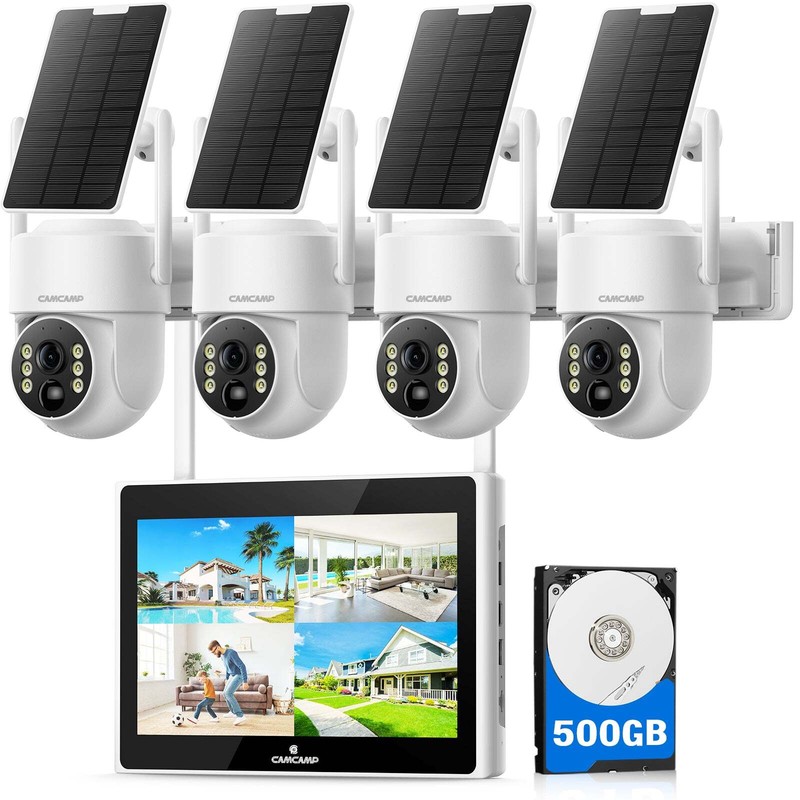 Home CCTV 4MP Outdoor Dome Solar Wireless Security Camera System with Monitor