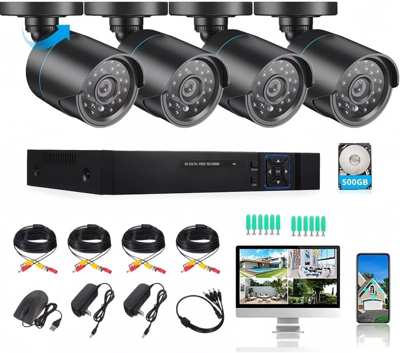 Wired Security Camera System 4CH 1080P DVR 500GB AI Detection