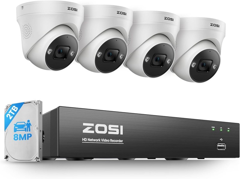 ZOSI 4K 8CH NVR 8MP POE CCTV Security Camera System 2TB HDD 2-Way Audio Outdoor