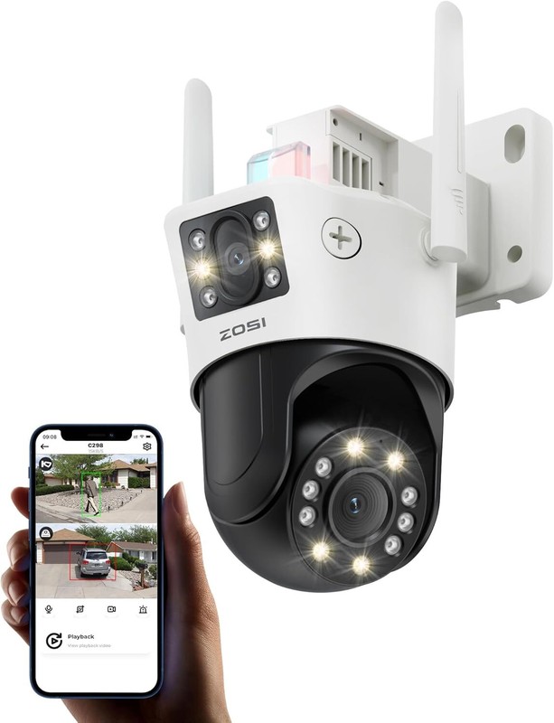 ZOSI C298 Pro 4K 8MP Dual-Lens(2x4MP) Wired WiFi PT Outdoor Security Camera