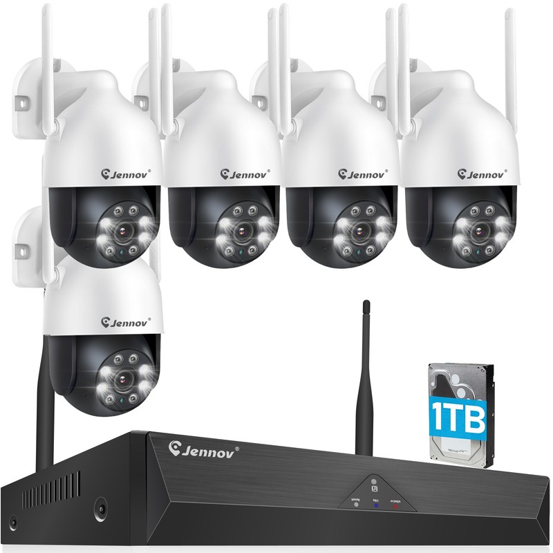 Jennov 5MP Wireless Camera System Outdoor Backyard Two-way Audio PTZ Camera NVR