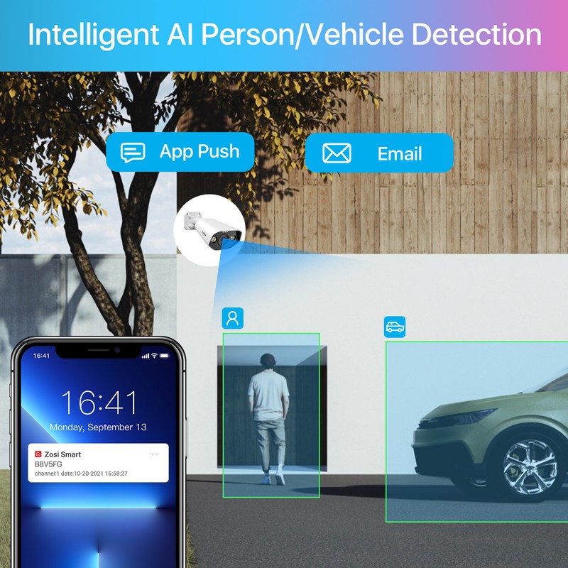 ZOSI 8CH H.265+ 4K POE NVR 5MP Security Camera System Audio AI Vehicle Detection gallery