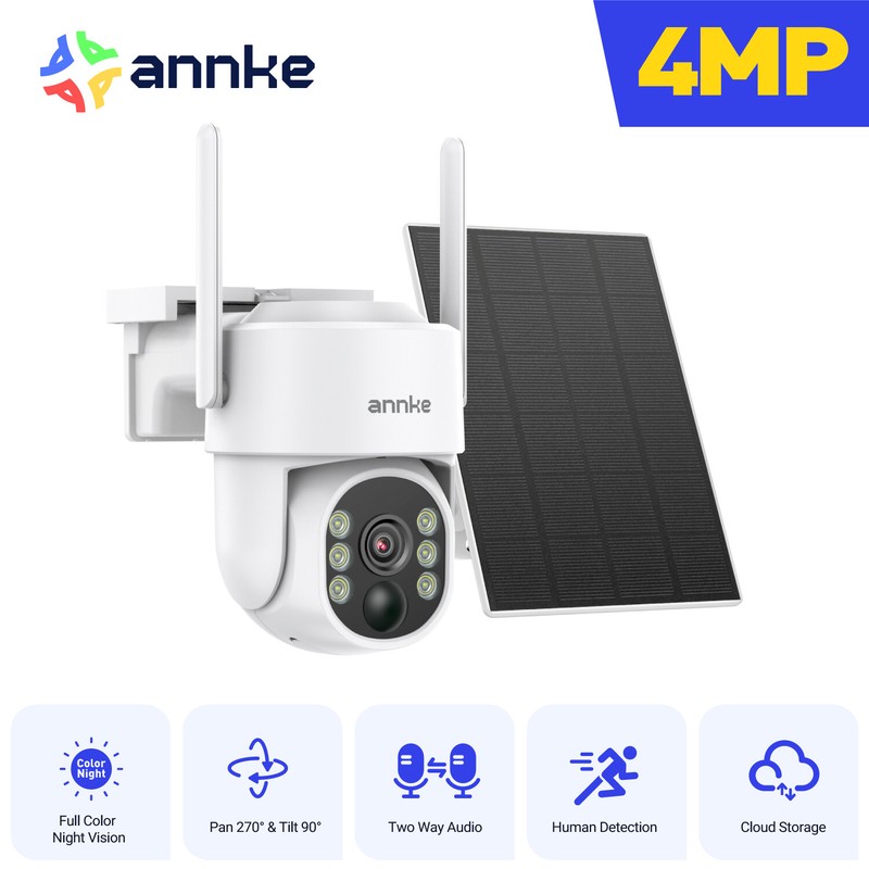 ANNKE Wireless 4MP Solar Battery PT Security IP Camera Color Night Two Way Audio gallery