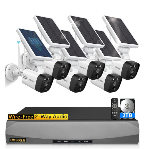 OOSSXX Wireless Security Cameras System 6 + 2pcs 2K 3.0MP solar cameras gallery