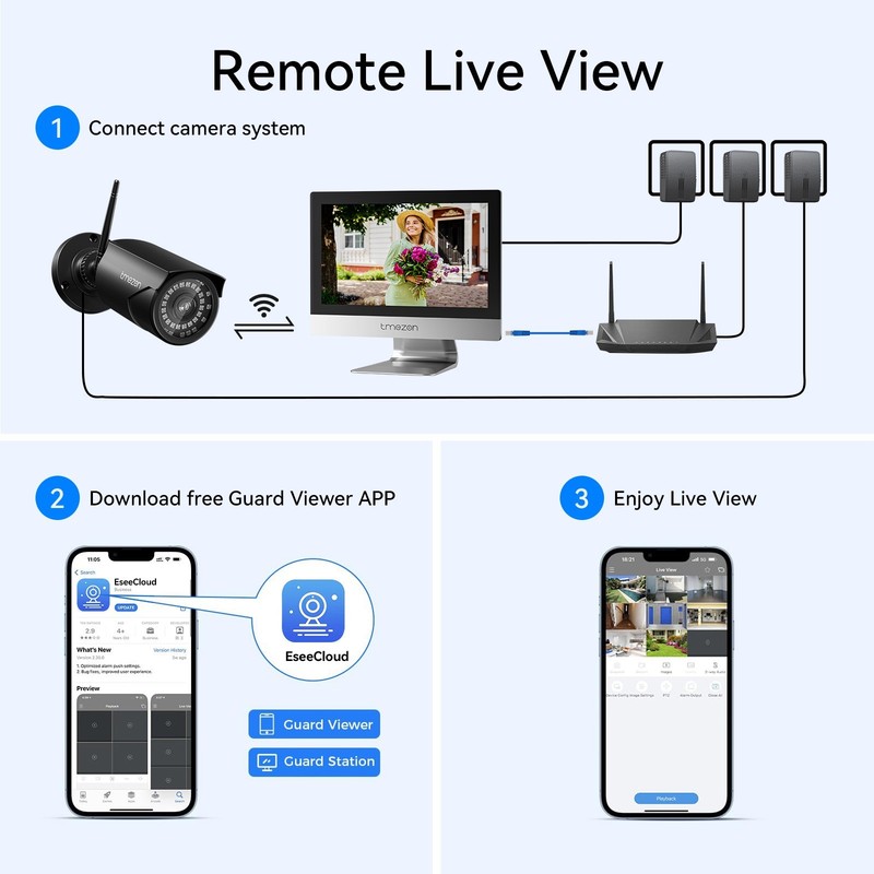 TMEZON Wireless Wifi Security Camera System Audio 10CH NVR 12''LCD Monitor 1TB gallery