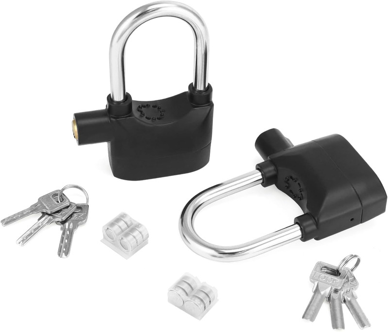 2 Pack 110dB Alarm Padlock Security Lock Door Gate Motor Bike Burglar Deterrent gallery