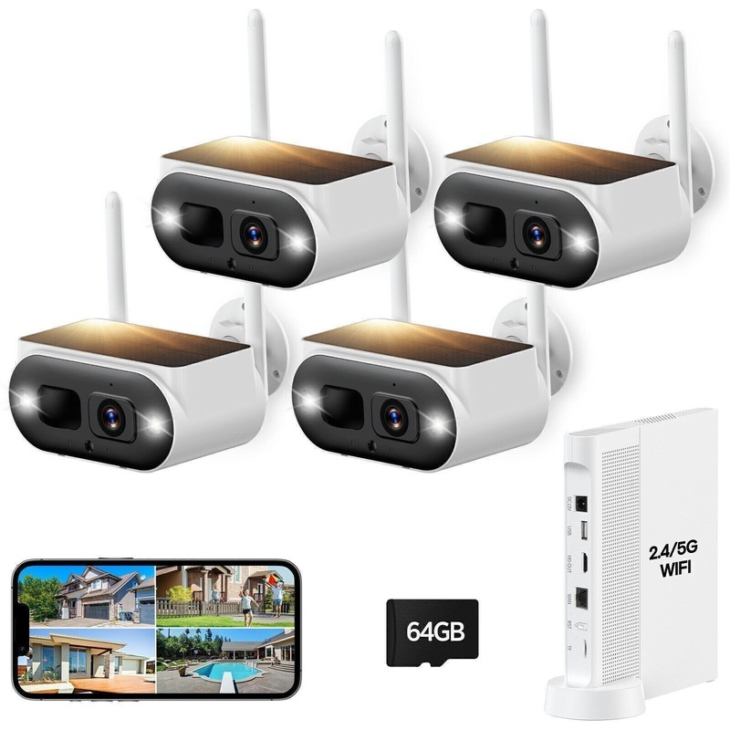 Outdoor Solar Wireless Security Camera System for Home 4MP 10CH NVR Video Record