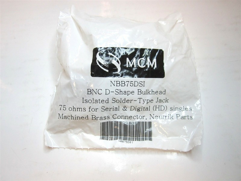 MCM (NBB75DSI) BNC D-Shape Bulkhead Isolated Solder Jack, 75ohm, Brass Connector gallery
