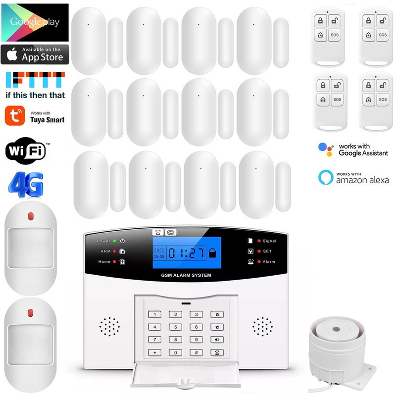 V24 Tuya APP WiFi+US/EU 4G Sim Card Wireless Home Security Burglar Alarm System