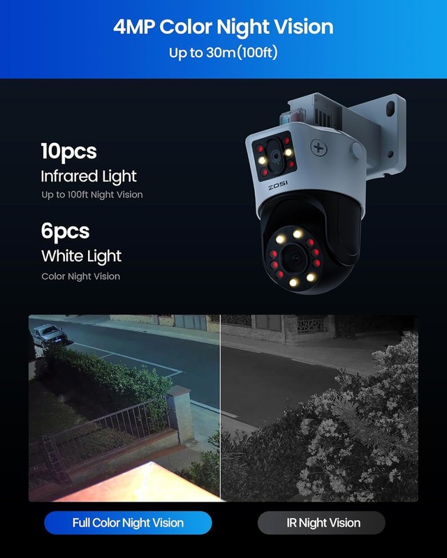 ZOSI 8CH 8MP NVR 4K Dual-Lens PoE Pan/Tilt (2x4MP) Security Camera System 2TB gallery