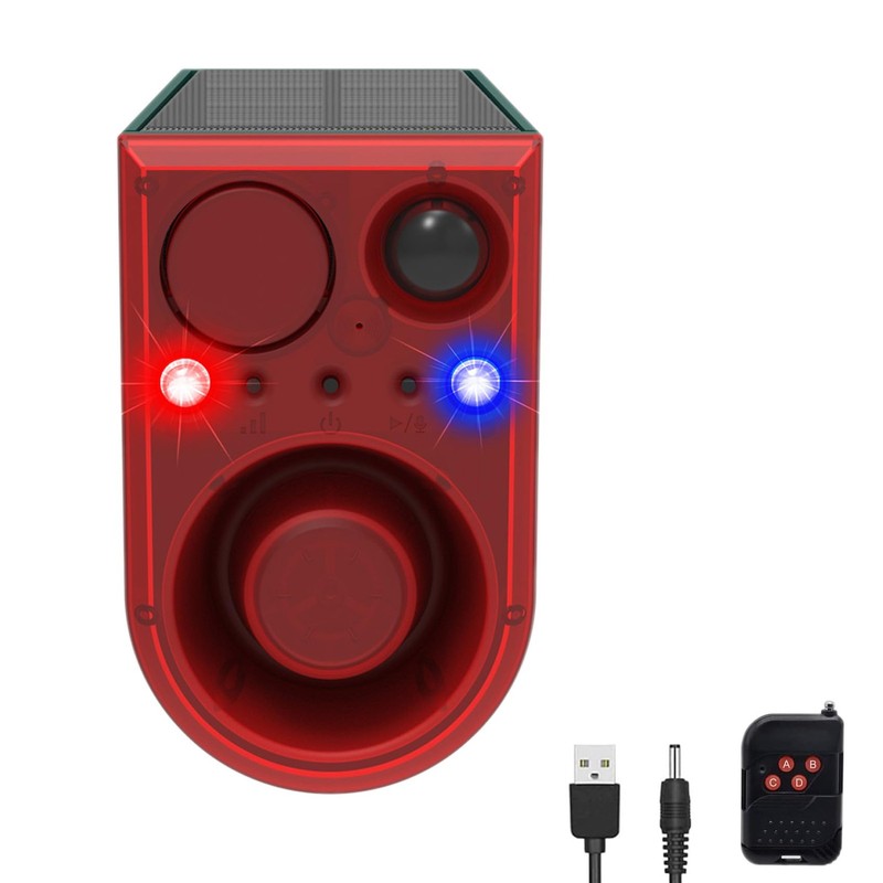 Solar Motion Sensor Alarm with 13Sounds Outdoor,LED Red Blue Flashing Warning…