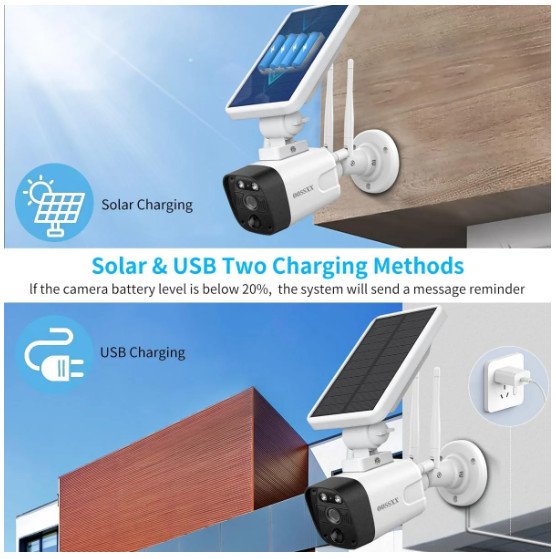OOSSXX Wireless Security Cameras System 6 + 2pcs 2K 3.0MP solar cameras gallery