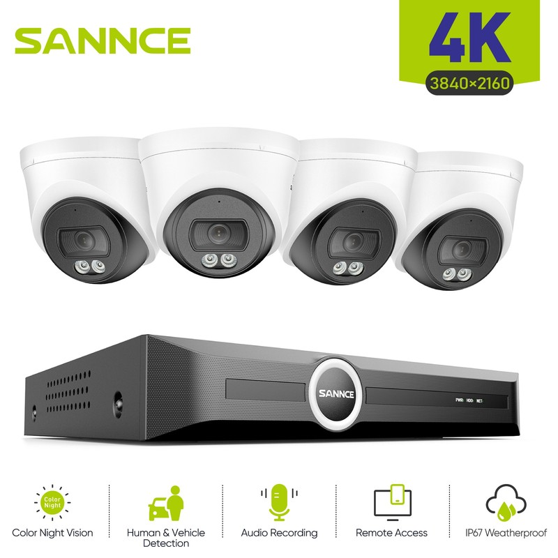SANNCE 8CH NVR 4K Audio POE IP Security Camera System Color AI Human Detection