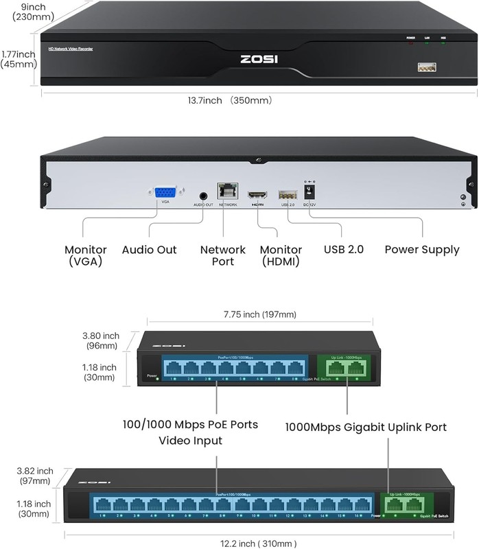 ZOSI 32CH 4K PoE Security Camera System 20x8MP Outdoor PT Camera 2 Way Audio 8TB gallery