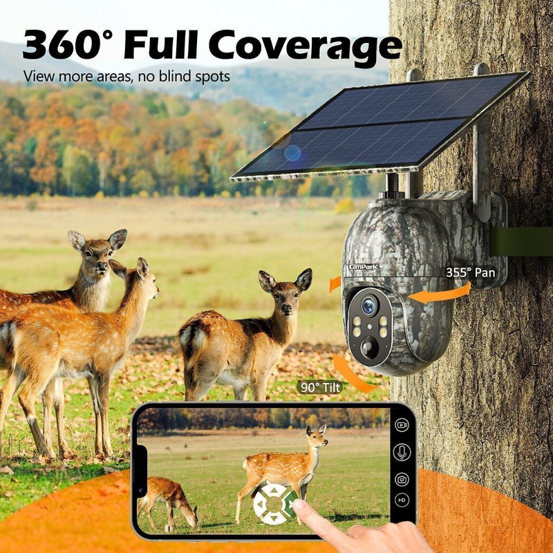 2* Solar Power 4G LTE Cellular 2.5K PTZ Security Camera Trail Cam w/ US SIM Card gallery