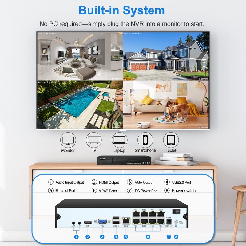 8CH H.265 8MP 4K POE NVR 4PCS 4MP IP Audio ColorVu Dome Security Camera SYSTEM gallery