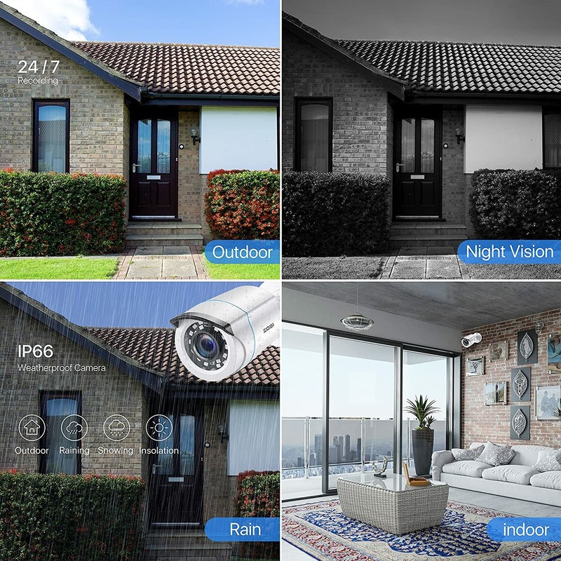 ZOS 1080P 4-IN-1 Bullet Outdoor CCTV Security Camera System 80ft Night Vision gallery
