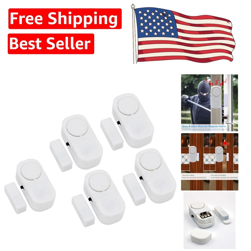 Battery-Powered Wireless Home Security Alarm – 5 Pack with Magnetic Sensors