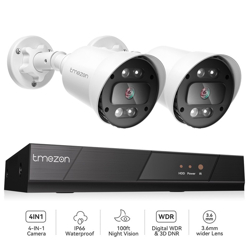 Home Camera System 2PK 1080p TVI Outdoor 100ft Night Vision IP66 Waterproof