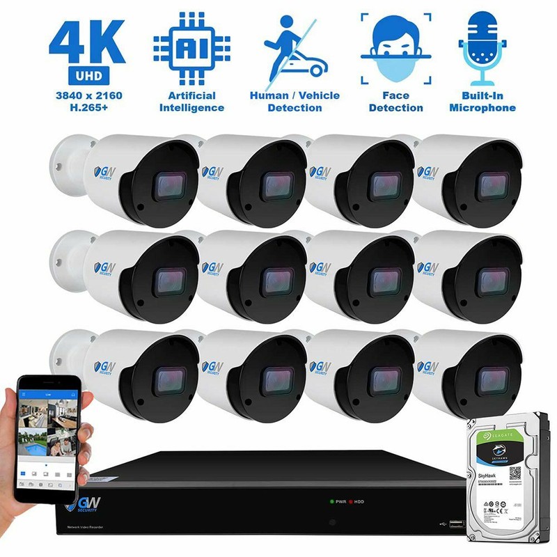 16 Channel NVR 12 X 4K 8MP Outdoor AI Face Recognition Security Camera System