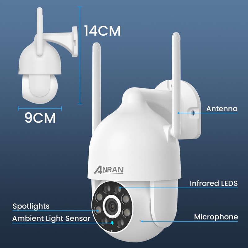 ANRAN 5MP IP Security Camera System CCTV 360°PTZ WiFi Wireless 12" Monitor 2TB gallery