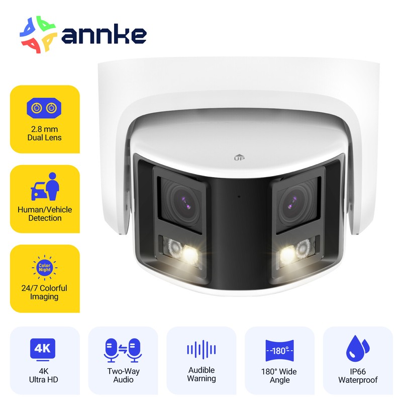 ANNKE 4K Full Color Night Vision PoE Security IP Camera Dual Lens Outdoor H.265+