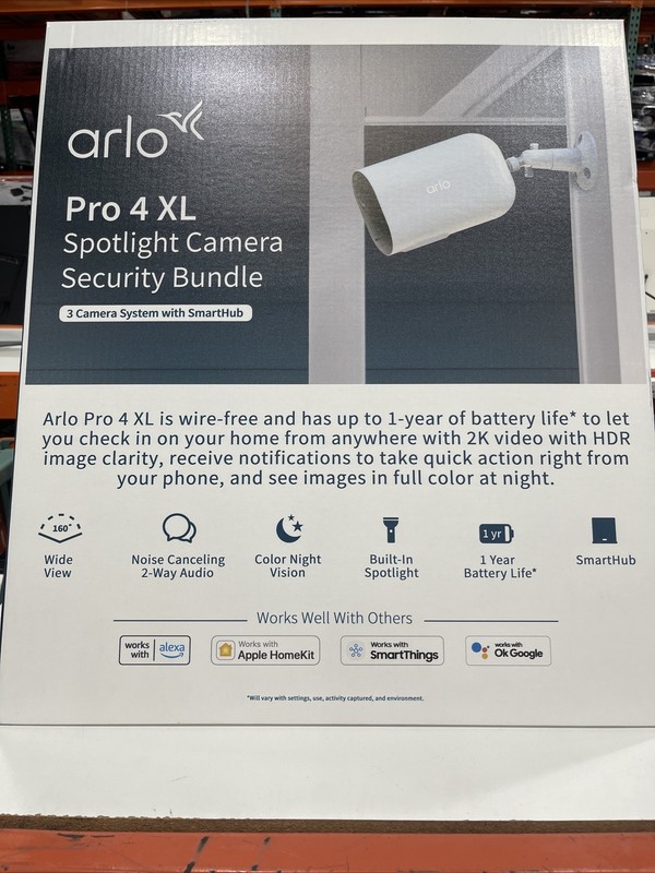 Arlo Pro 4 XL Spotlight 3 Cameras with Smart Hub Security Bundle VMS4352P-1CCNAS