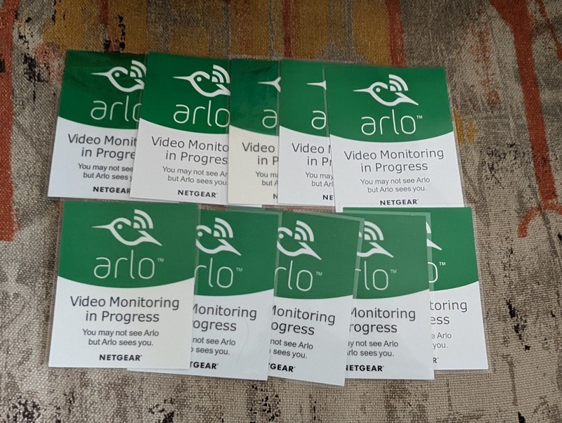 Netgear Arlo Green Sticker Decal Video Monitoring in Progress Lot of 10 3×3.5″