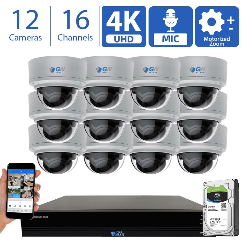 16 Channel 12 4K 8MP 5X Motorized Zoom Mic IP POE AI Dome Security Camera System