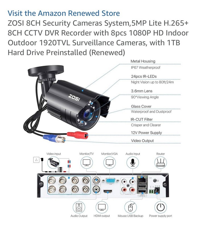 New ZOSI 8CN-211B8S-10-US 5MP Lite 8CH 1TB DVR H.265+ Security 8-Camera System gallery