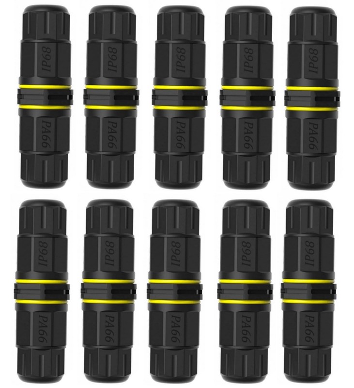 10PCS 3 Pole Wire Connector IP68 Waterproof Junction Box M20 3Pin Screw-In Black
