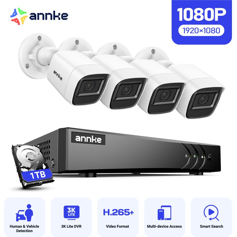 ANNKE 3K Lite 8CH DVR 1TB CCTV 1080P Security Camera System Human Detection IP67