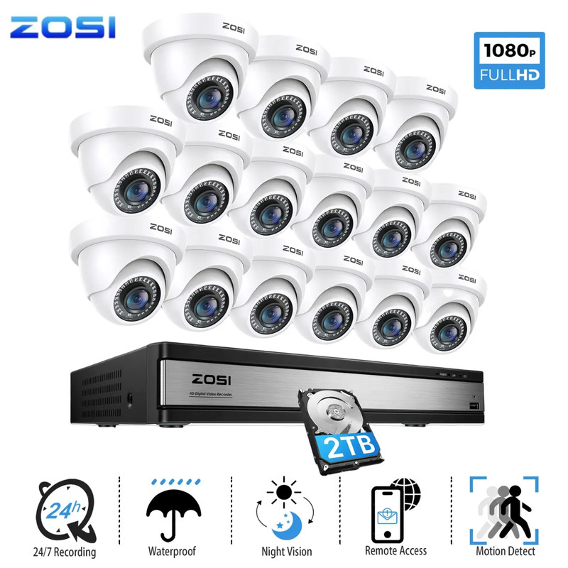 ZOSI 16CH 1080P DVR Security Home Camera System CCTV Outdoor with 4TB Hard Drive