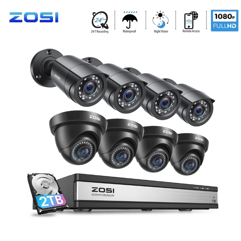 ZOSI 16CH 1080P Home Security Camera System CCTV DVR with 2TB for 24/7 Recording