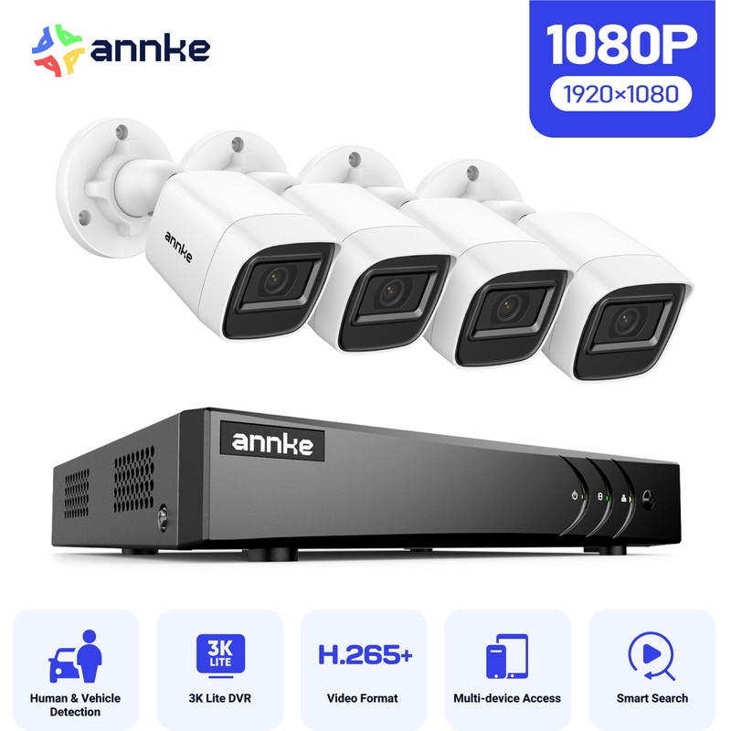 ANNKE 8CH DVR 4PC 2MP EXIR Security Camera System AI Human Detection IP67 H.265+