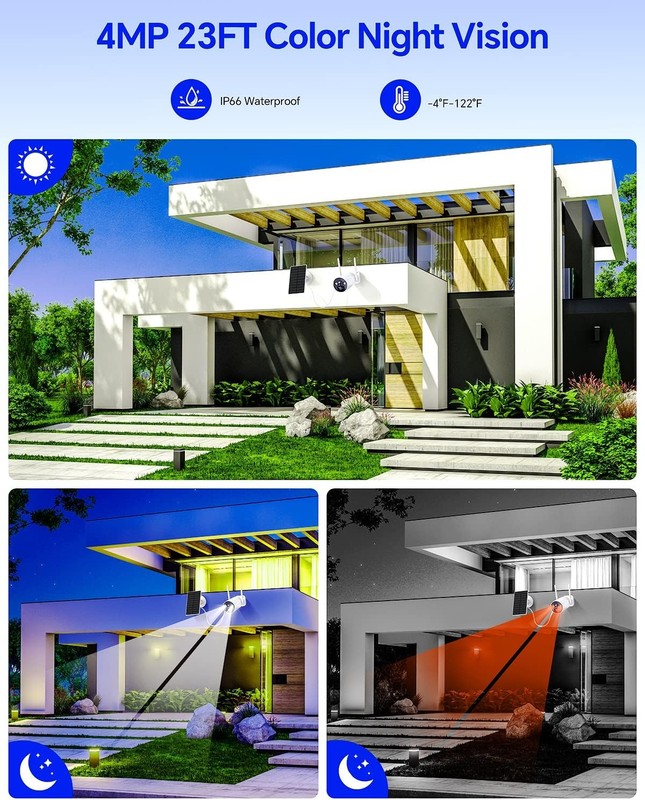 Solar Battery Powered Wireless Security Camera System CCTV WiFi Outdoor Home Cam gallery