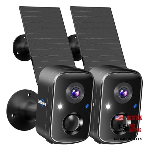 Security Cameras Wireless Outdoor, 2pcs Solar Powered 3K 4MP 2C90B-Black