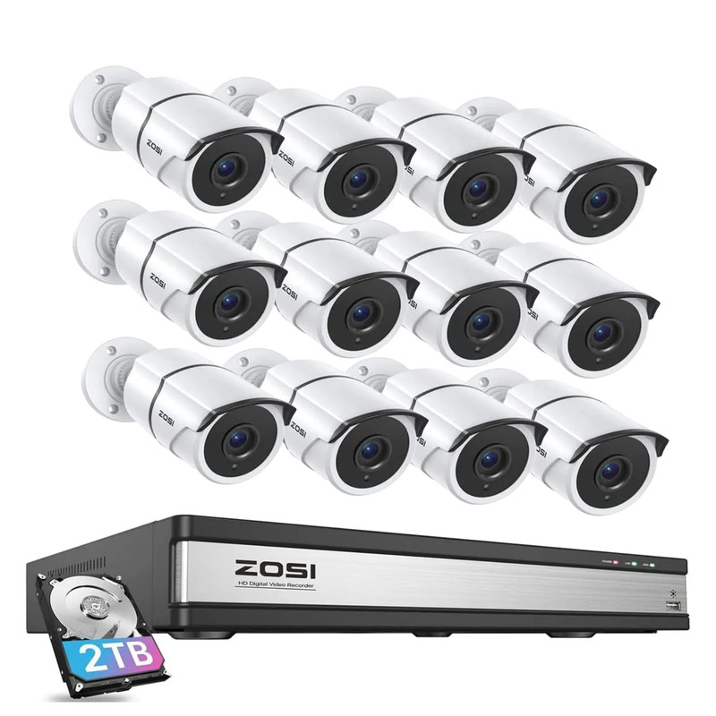 ZOSI 16CH 5MP Lite Home Security Camera System CCTV DVR 12pcs 1080P Outdoor 2TB